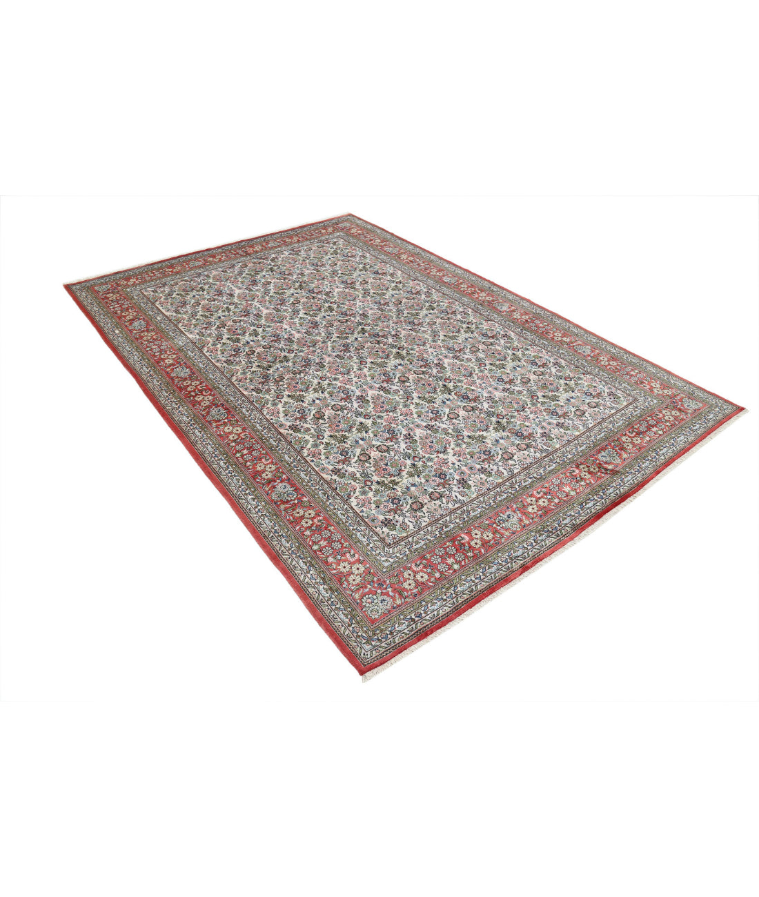 Hand Knotted Masterpiece Hereke Silk Rug - 6'1'' x 7'11'' 6'1'' x 7'11'' (183 X 238) / Ivory / Pink