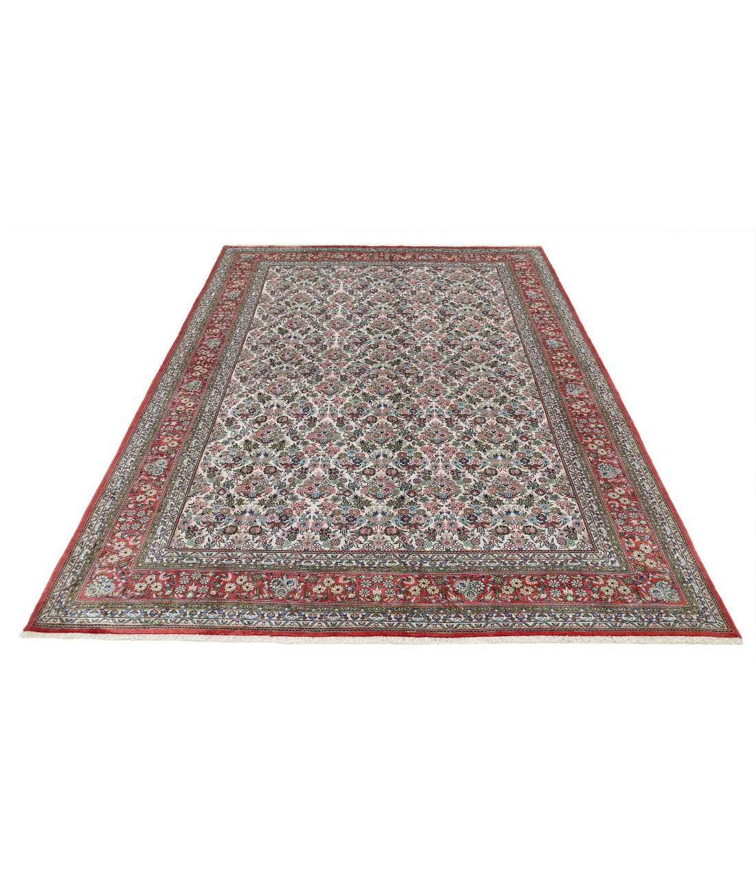 Hand Knotted Masterpiece Hereke Silk Rug - 6'1'' x 7'11'' 6'1'' x 7'11'' (183 X 238) / Ivory / Pink