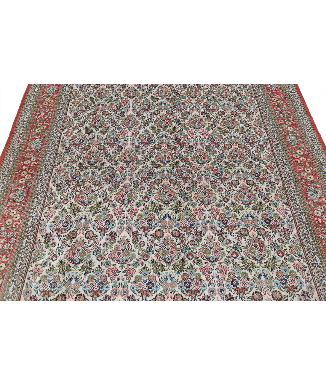 Hand Knotted Masterpiece Hereke Silk Rug - 6'1'' x 7'11'' 6'1'' x 7'11'' (183 X 238) / Ivory / Pink