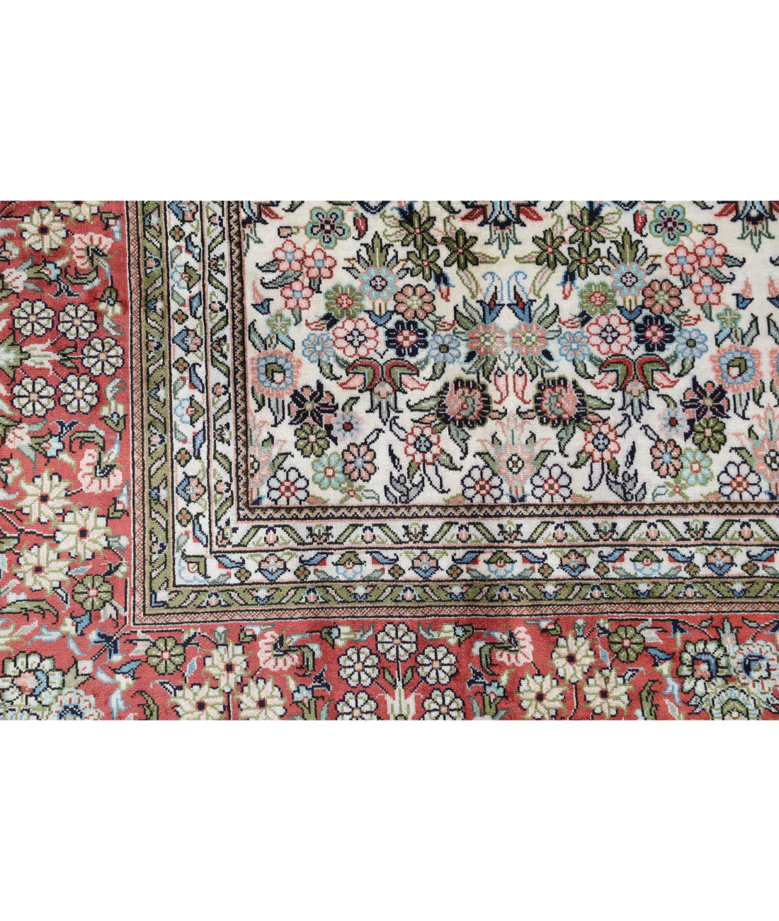 Hand Knotted Masterpiece Hereke Silk Rug - 6'1'' x 7'11'' 6'1'' x 7'11'' (183 X 238) / Ivory / Pink