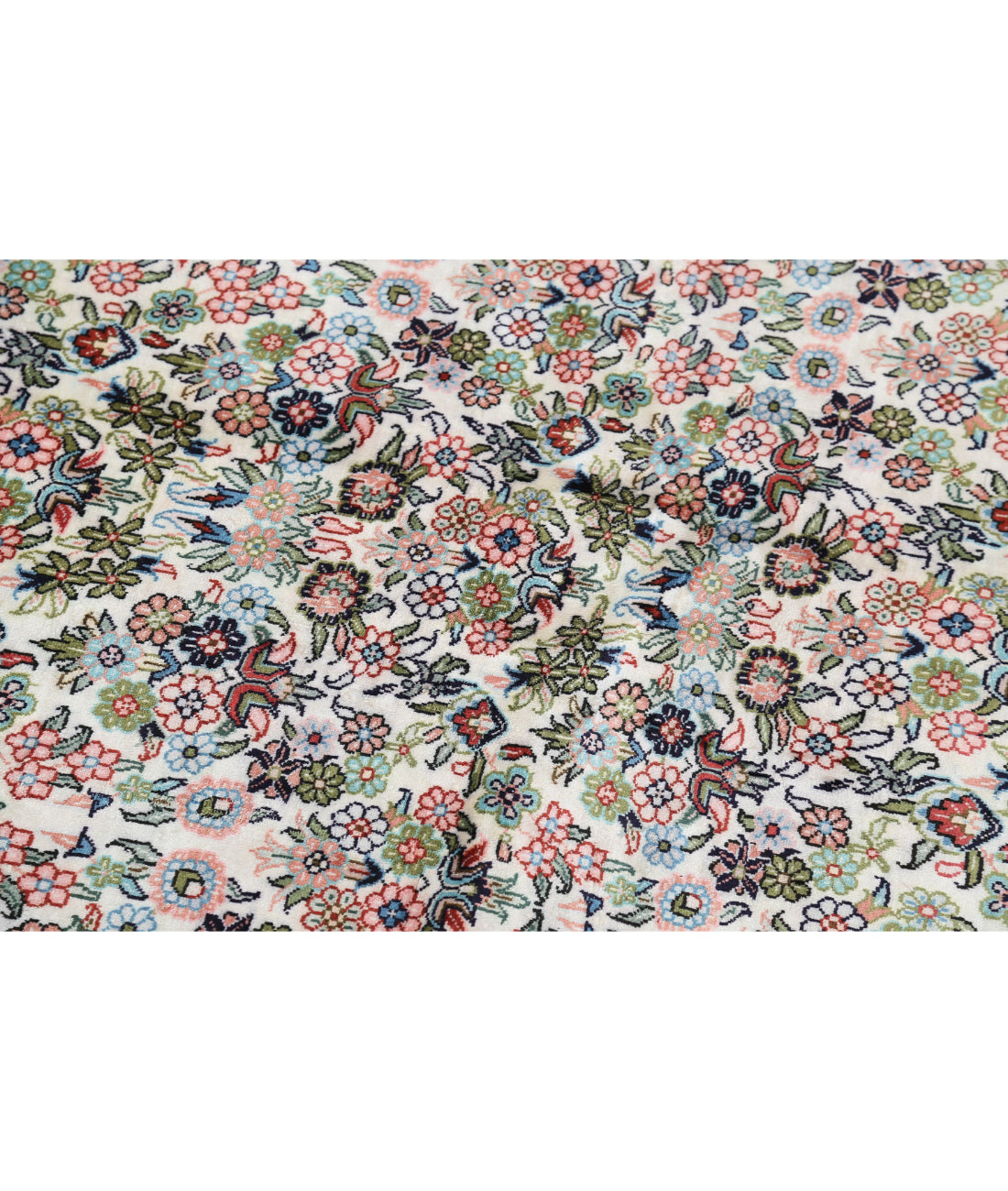 Hand Knotted Masterpiece Hereke Silk Rug - 6'1'' x 7'11'' 6'1'' x 7'11'' (183 X 238) / Ivory / Pink