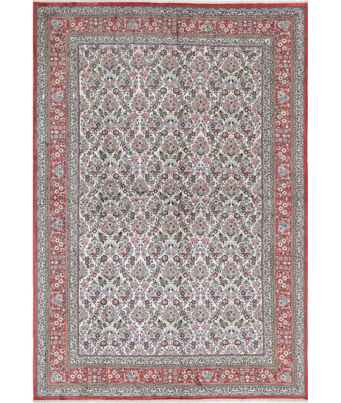 Hand Knotted Masterpiece Hereke Silk Rug - 6'1'' x 7'11'' 6'1'' x 7'11'' (183 X 238) / Ivory / Pink
