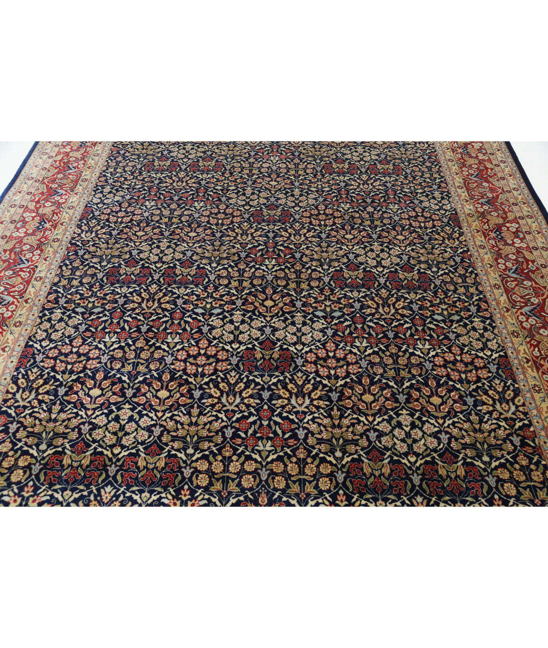 Hand Knotted Hereke Wool Rug - 8'0'' x 9'9'' 8'0'' x 9'9'' (240 X 293) / Blue / Red