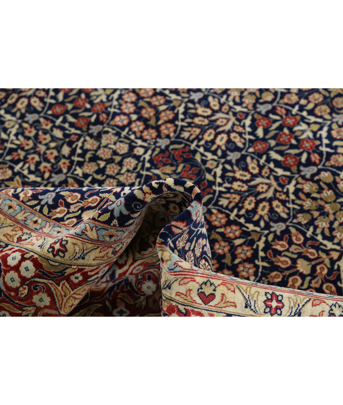 Hand Knotted Hereke Wool Rug - 8'0'' x 9'9'' 8'0'' x 9'9'' (240 X 293) / Blue / Red