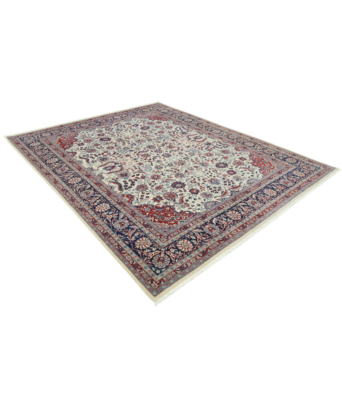 Hand Knotted Heritage Fine Persian Style Wool Rug - 8'1'' x 9'11'' 8' 1" X 9' 11" (246 X 302) / Ivory / Blue