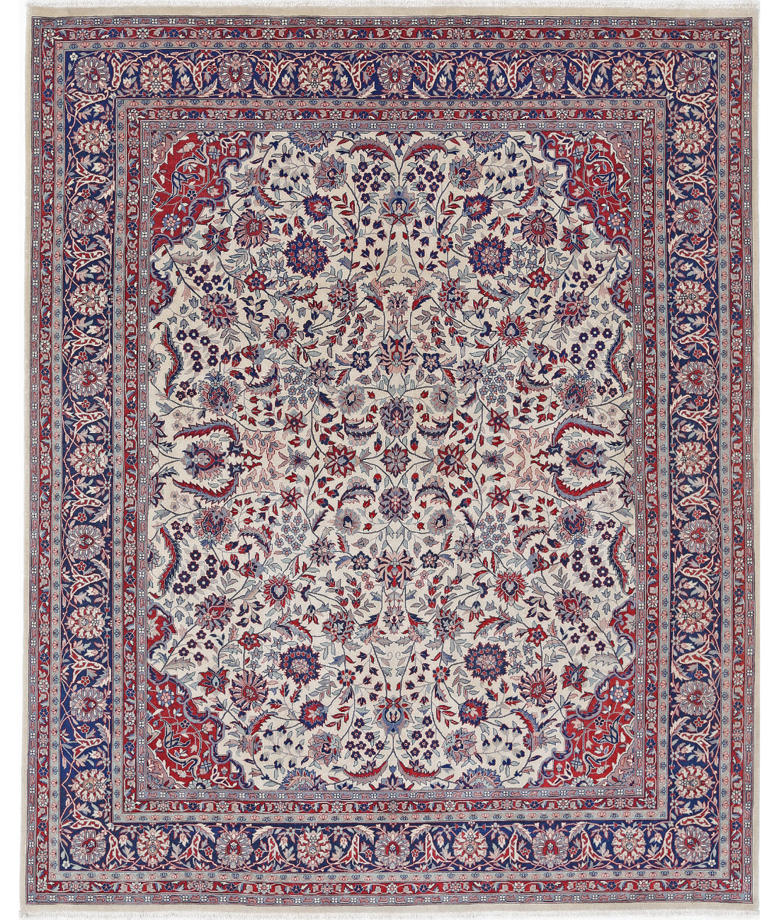 Hand Knotted Heritage Fine Persian Style Wool Rug - 8&#39;1&#39;&#39; x 9&#39;11&#39;&#39; 8&#39; 1&quot; X 9&#39; 11&quot; (246 X 302) / Ivory / Blue