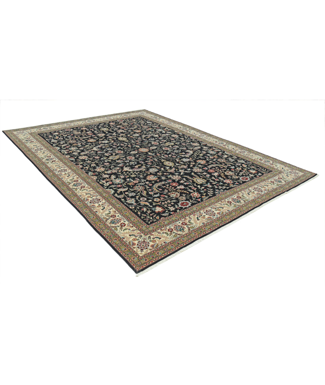 Hand Knotted Heritage Fine Persian Style Wool Rug - 9'0'' x 12'0'' 9' 0" X 12' 0" (274 X 366) / Black / Ivory