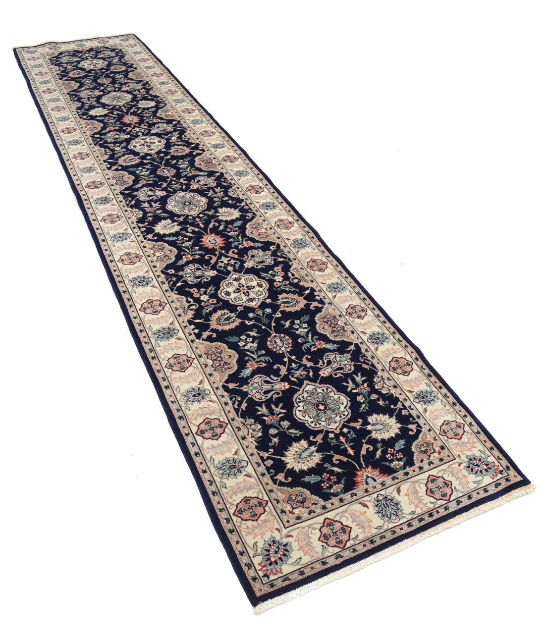 Hand Knotted Heritage Fine Persian Style Wool Rug - 2'7'' x 11'9'' 2' 7" X 11' 9" (79 X 358) / Blue / Ivory