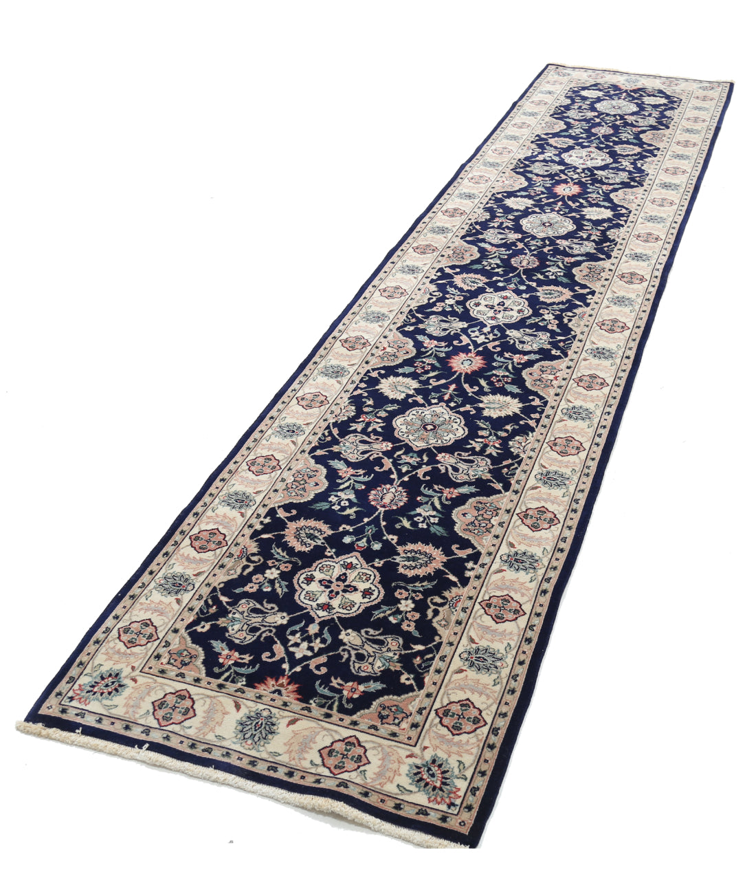 Hand Knotted Heritage Fine Persian Style Wool Rug - 2'7'' x 11'9'' 2' 7" X 11' 9" (79 X 358) / Blue / Ivory