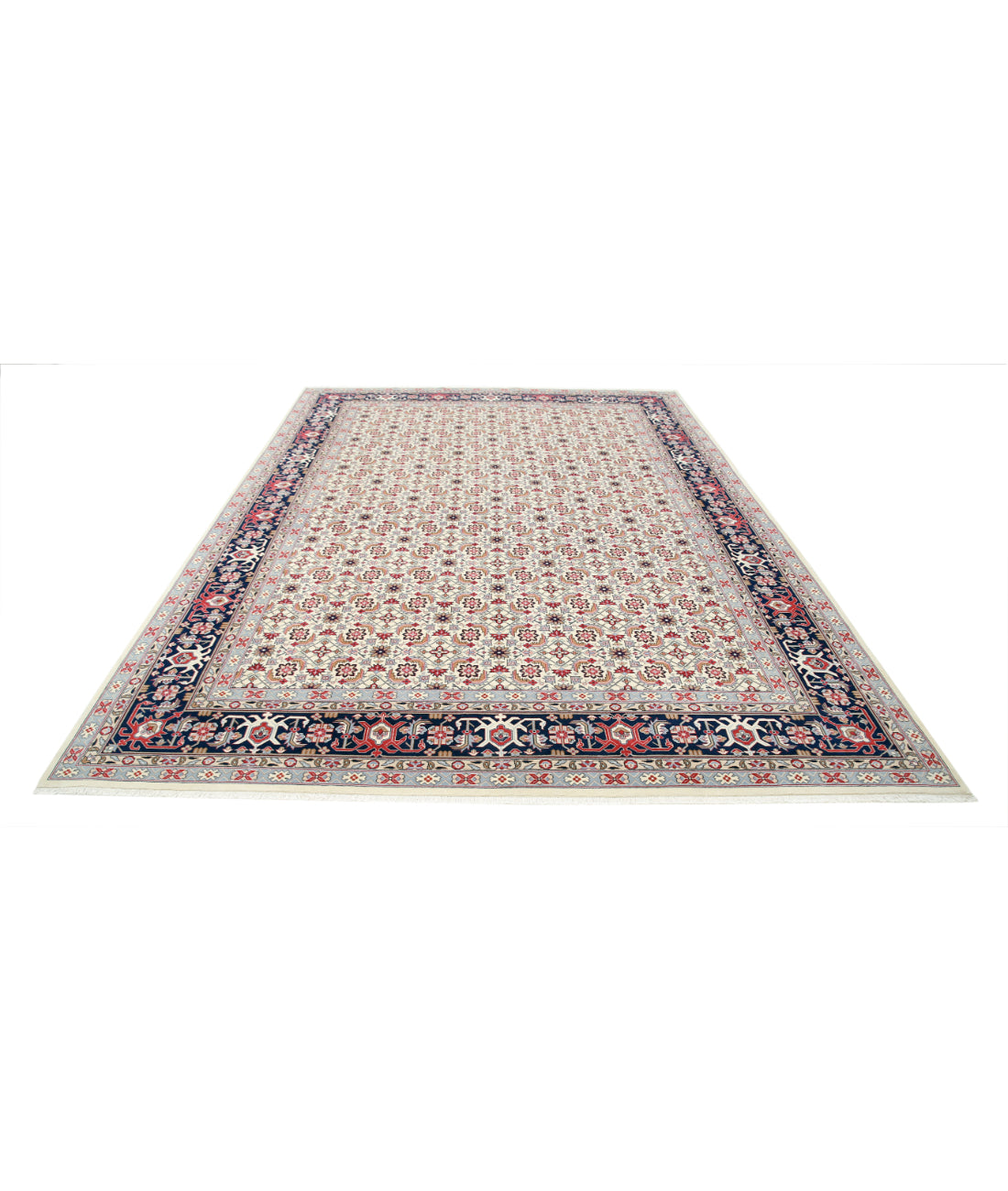 Hand Knotted Heritage Fine Persian Style Wool Rug - 8'1'' x 11'5'' 8' 1" X 11' 5" (246 X 348) / Ivory / Blue