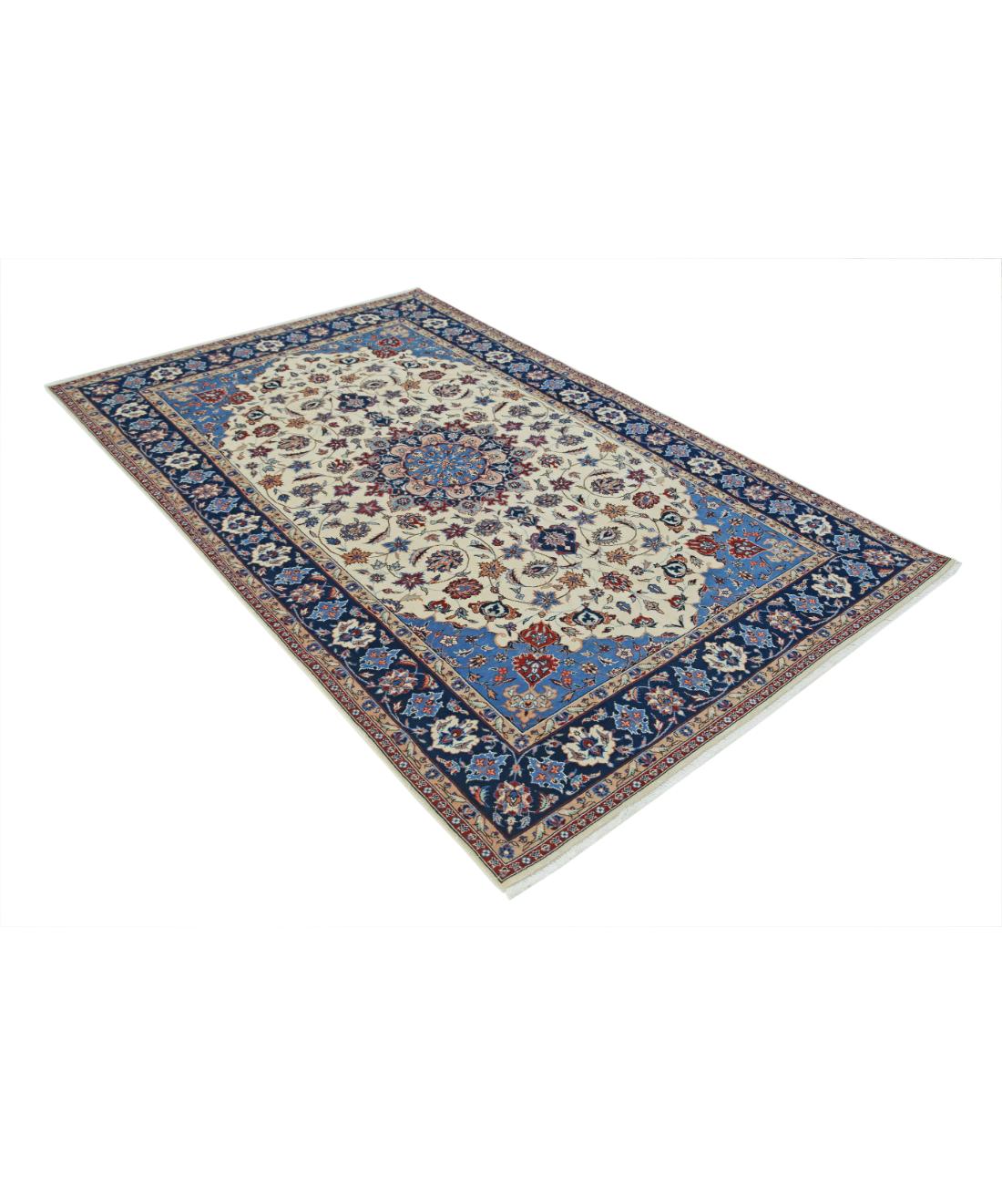 Hand Knotted Heritage Fine Persian Style Wool Rug - 4'11'' x 7'10'' 4' 11" X 7' 10" (150 X 239) / Ivory / Blue
