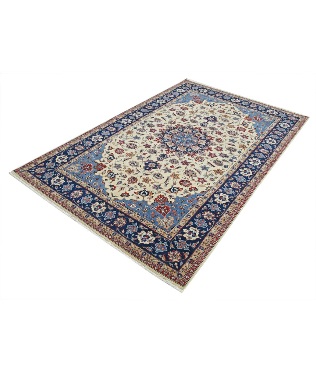 Hand Knotted Heritage Fine Persian Style Wool Rug - 4'11'' x 7'10'' 4' 11" X 7' 10" (150 X 239) / Ivory / Blue