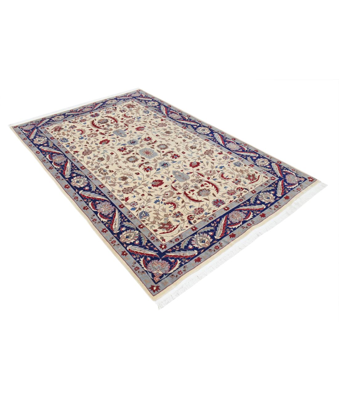 Hand Knotted Heritage Fine Persian Style Wool Rug - 5'0'' x 7'5'' 5' 0" X 7' 5" (152 X 226) / Ivory / Blue