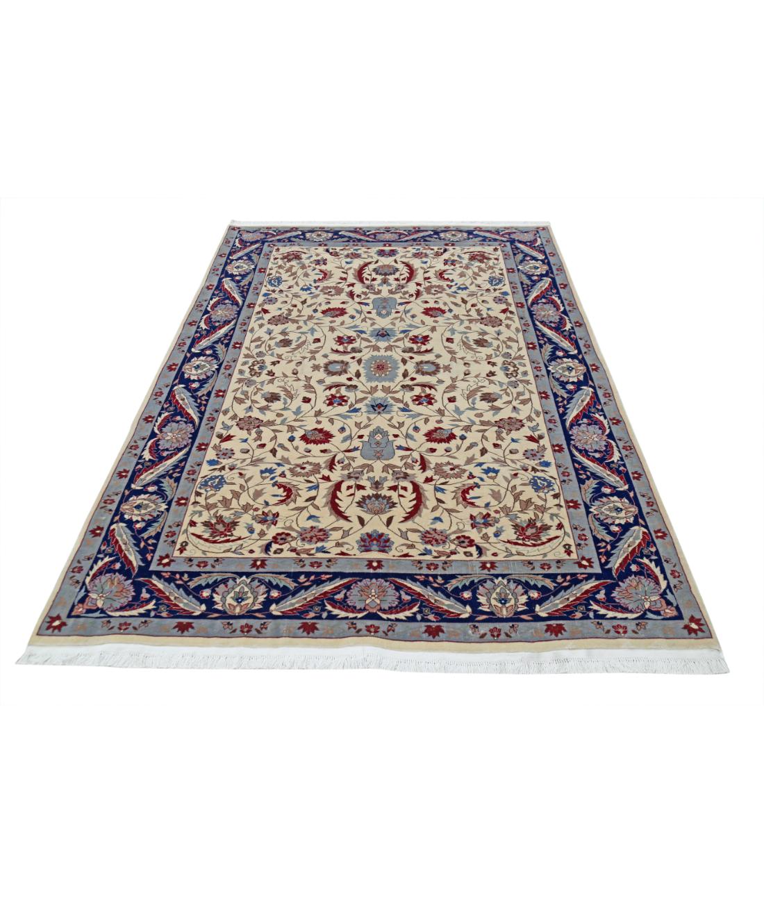 Hand Knotted Heritage Fine Persian Style Wool Rug - 5'0'' x 7'5'' 5' 0" X 7' 5" (152 X 226) / Ivory / Blue