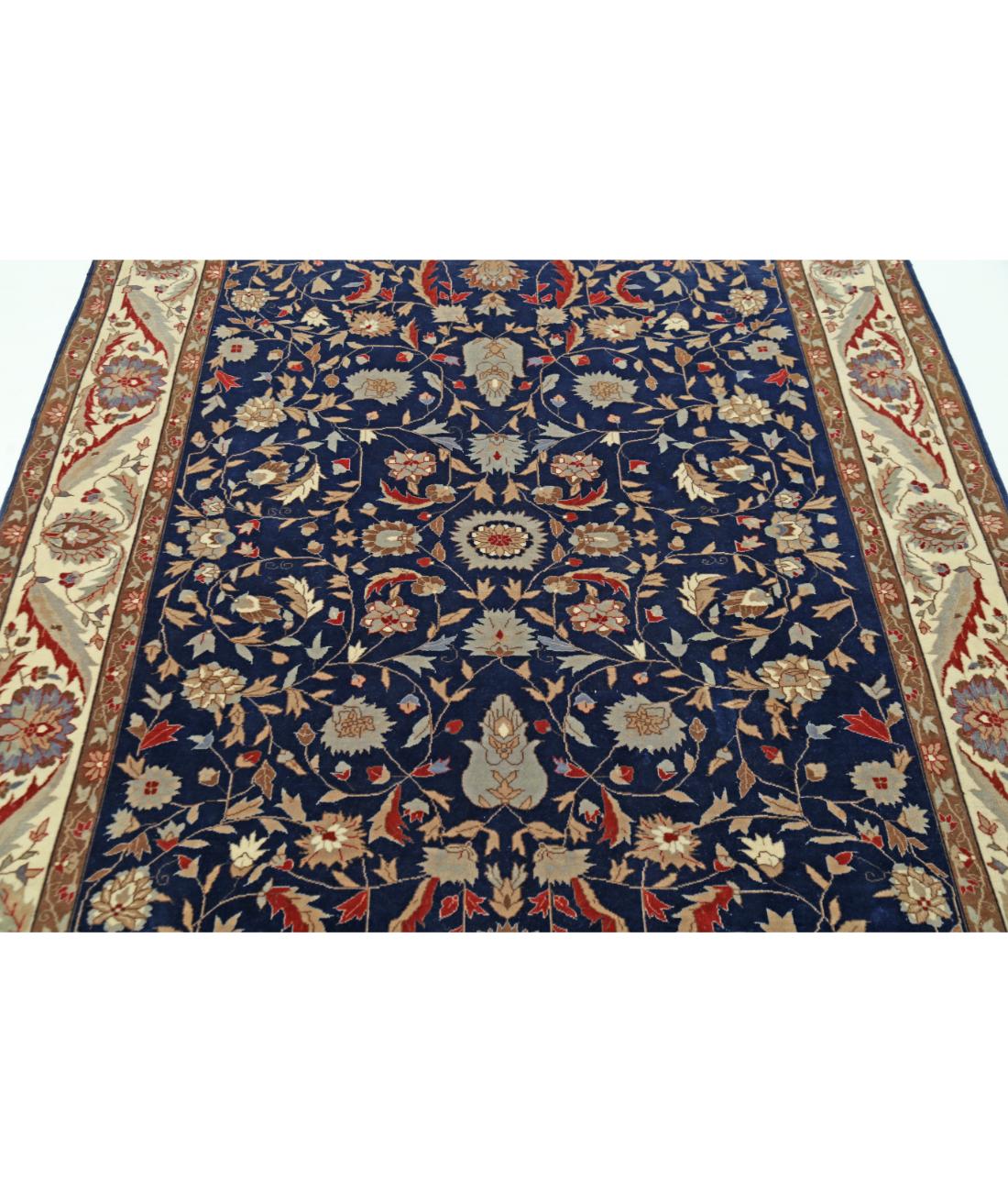 Hand Knotted Heritage Fine Persian Style Wool Rug - 5'0'' x 7'5'' 5' 0" X 7' 5" (152 X 226) / Blue / Ivory