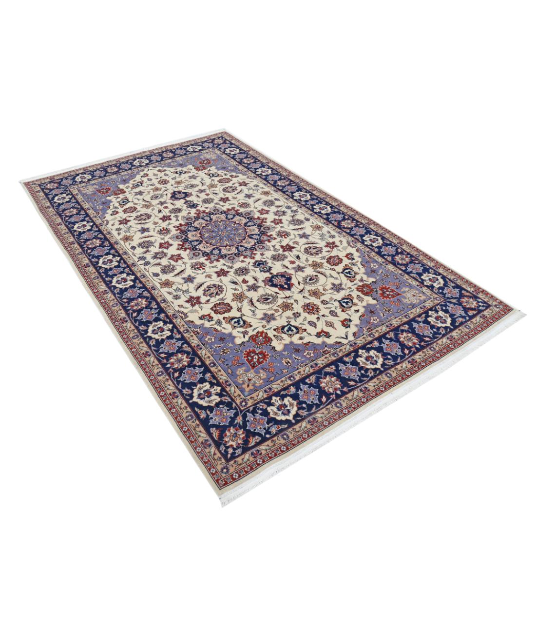 Hand Knotted Heritage Fine Persian Style Wool Rug - 4'11'' x 8'0'' 4' 11" X 8' 0" (150 X 244) / Ivory / Blue