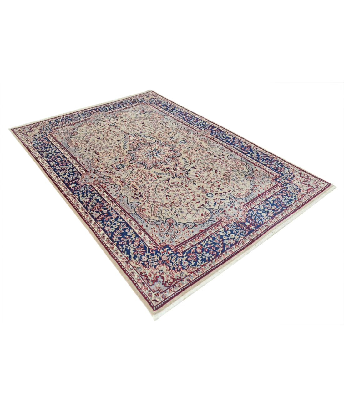 Hand Knotted Heritage Fine Persian Style Wool Rug - 5'7'' x 7'8'' 5' 7" X 7' 8" (170 X 234) / Ivory / Blue