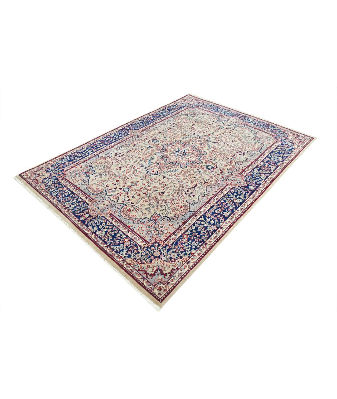 Hand Knotted Heritage Fine Persian Style Wool Rug - 5'7'' x 7'8'' 5' 7" X 7' 8" (170 X 234) / Ivory / Blue
