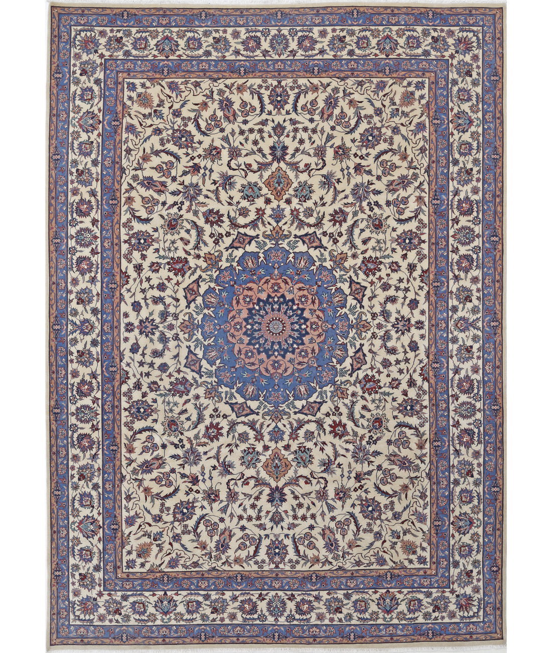 Hand Knotted Heritage Fine Persian Style Wool Rug - 8&#39;1&#39;&#39; x 11&#39;4&#39;&#39; 8&#39; 1&quot; X 11&#39; 4&quot; (246 X 345) / Ivory / Blue