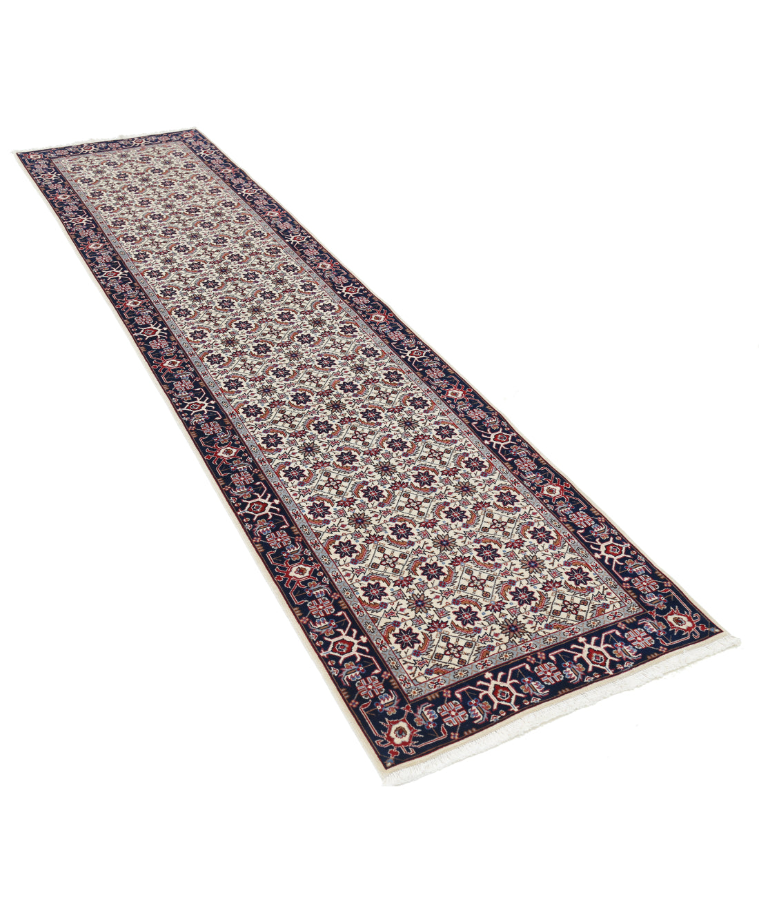 Hand Knotted Heritage Fine Persian Style Wool Rug - 2'6'' x 9'11'' 2' 6" X 9' 11" (76 X 302) / Ivory / Blue