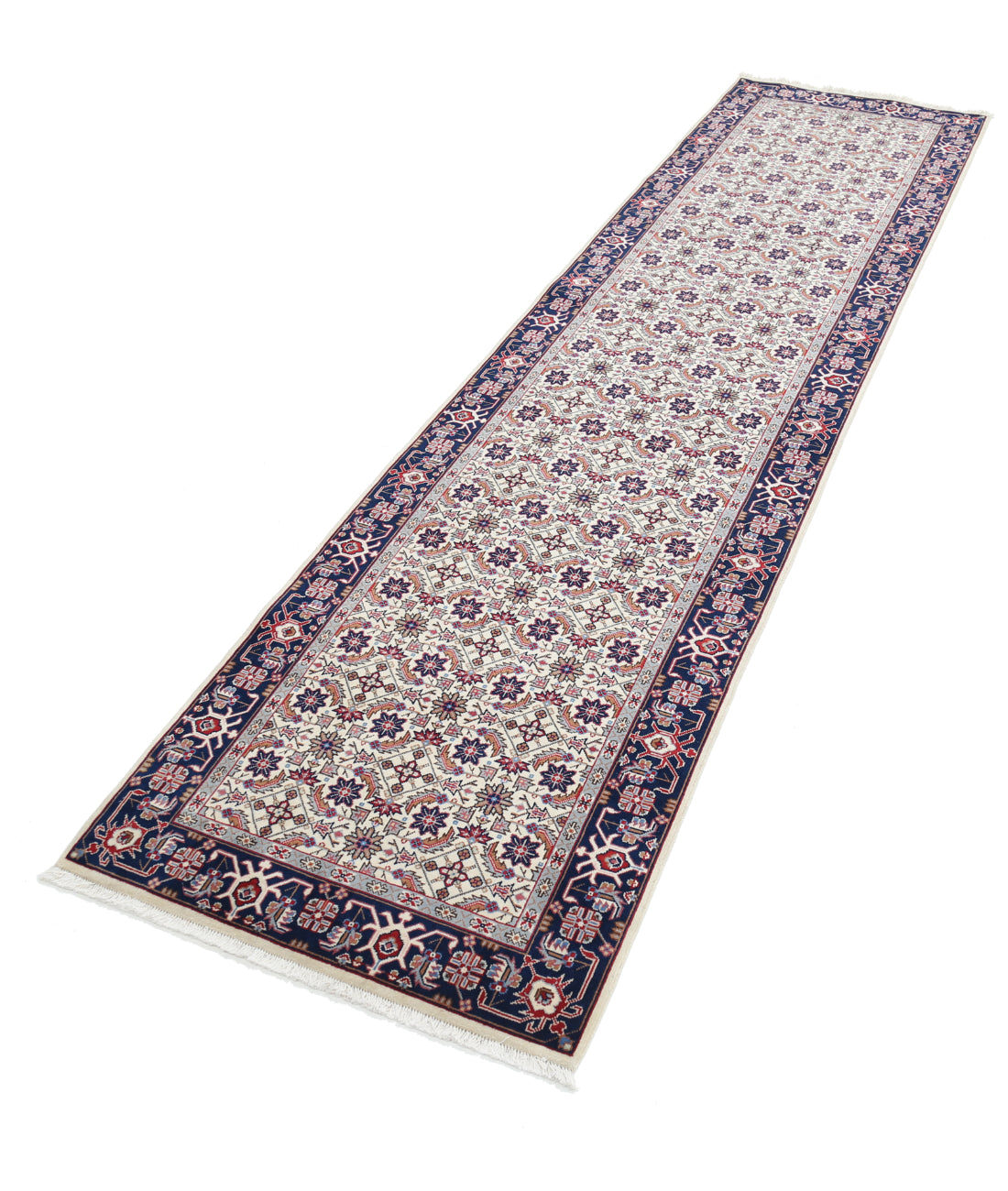 Hand Knotted Heritage Fine Persian Style Wool Rug - 2'6'' x 9'11'' 2' 6" X 9' 11" (76 X 302) / Ivory / Blue