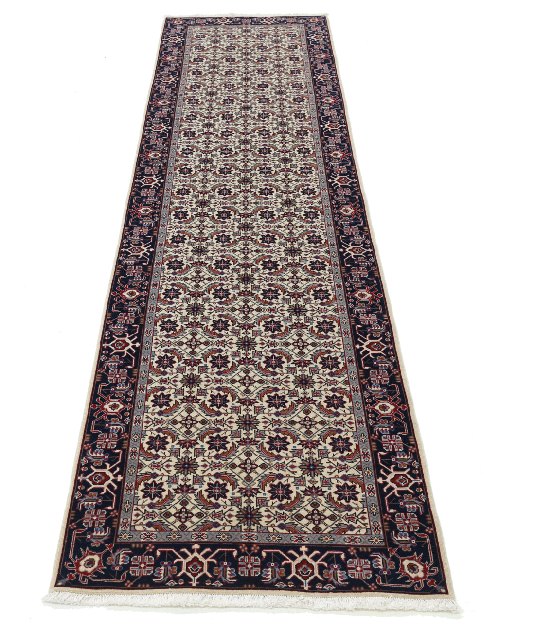 Hand Knotted Heritage Fine Persian Style Wool Rug - 2'6'' x 9'11'' 2' 6" X 9' 11" (76 X 302) / Ivory / Blue