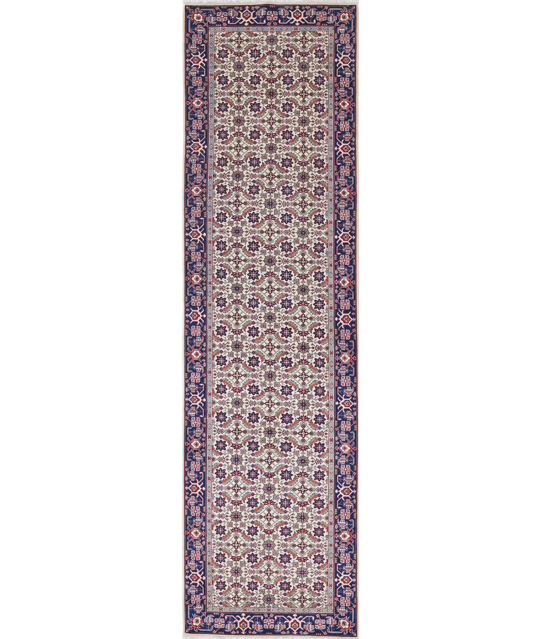 Hand Knotted Heritage Fine Persian Style Wool Rug - 2&#39;6&#39;&#39; x 9&#39;11&#39;&#39; 2&#39; 6&quot; X 9&#39; 11&quot; (76 X 302) / Ivory / Blue