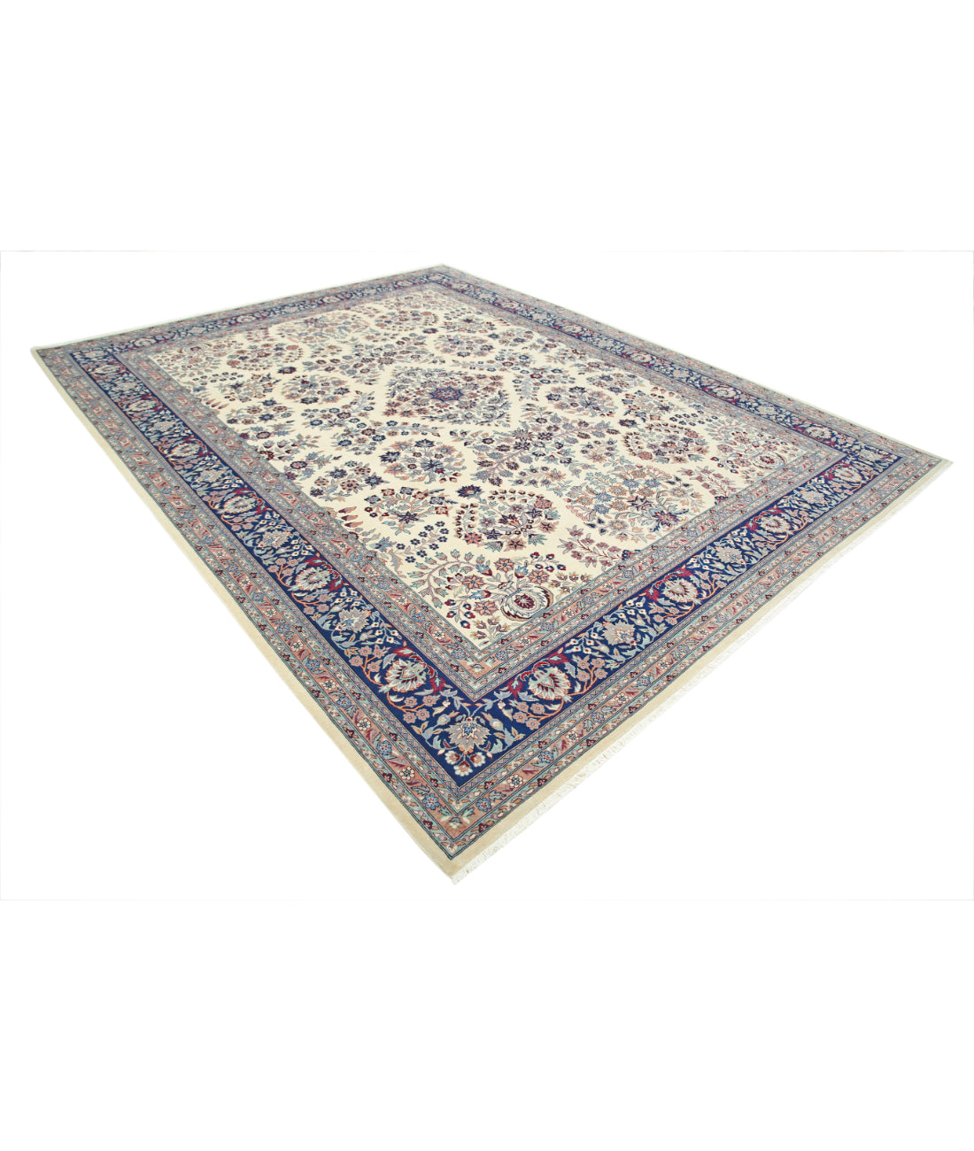 Hand Knotted Heritage Fine Persian Style Wool Rug - 9'2'' x 11'7'' 9' 2" X 11' 7" (279 X 353) / Ivory / Blue