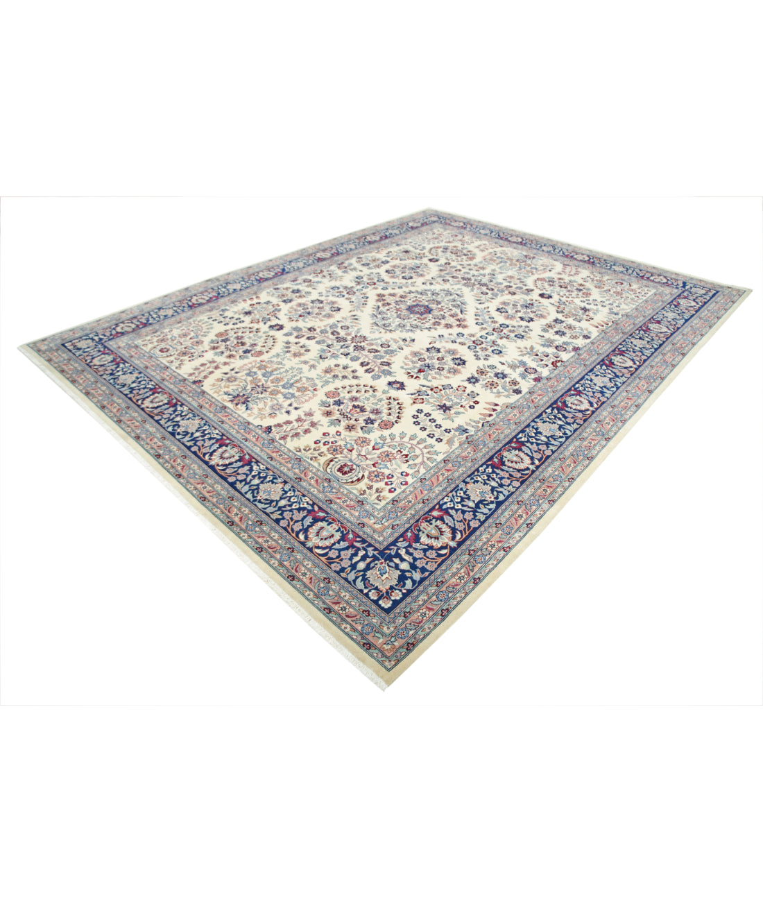 Hand Knotted Heritage Fine Persian Style Wool Rug - 9'2'' x 11'7'' 9' 2" X 11' 7" (279 X 353) / Ivory / Blue