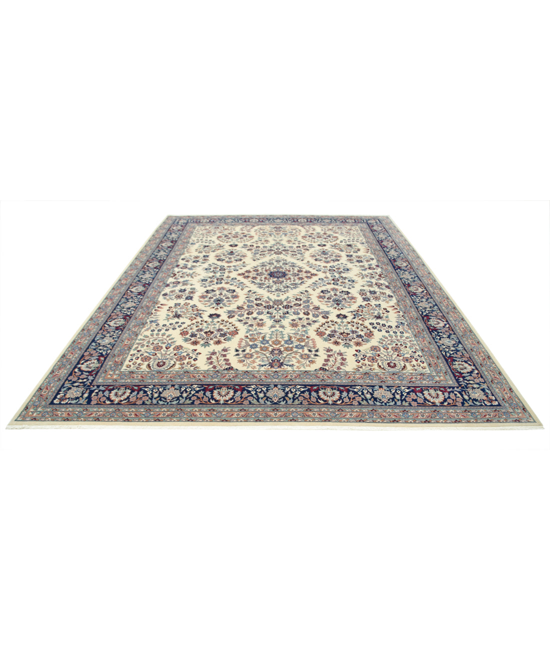Hand Knotted Heritage Fine Persian Style Wool Rug - 9'2'' x 11'7'' 9' 2" X 11' 7" (279 X 353) / Ivory / Blue