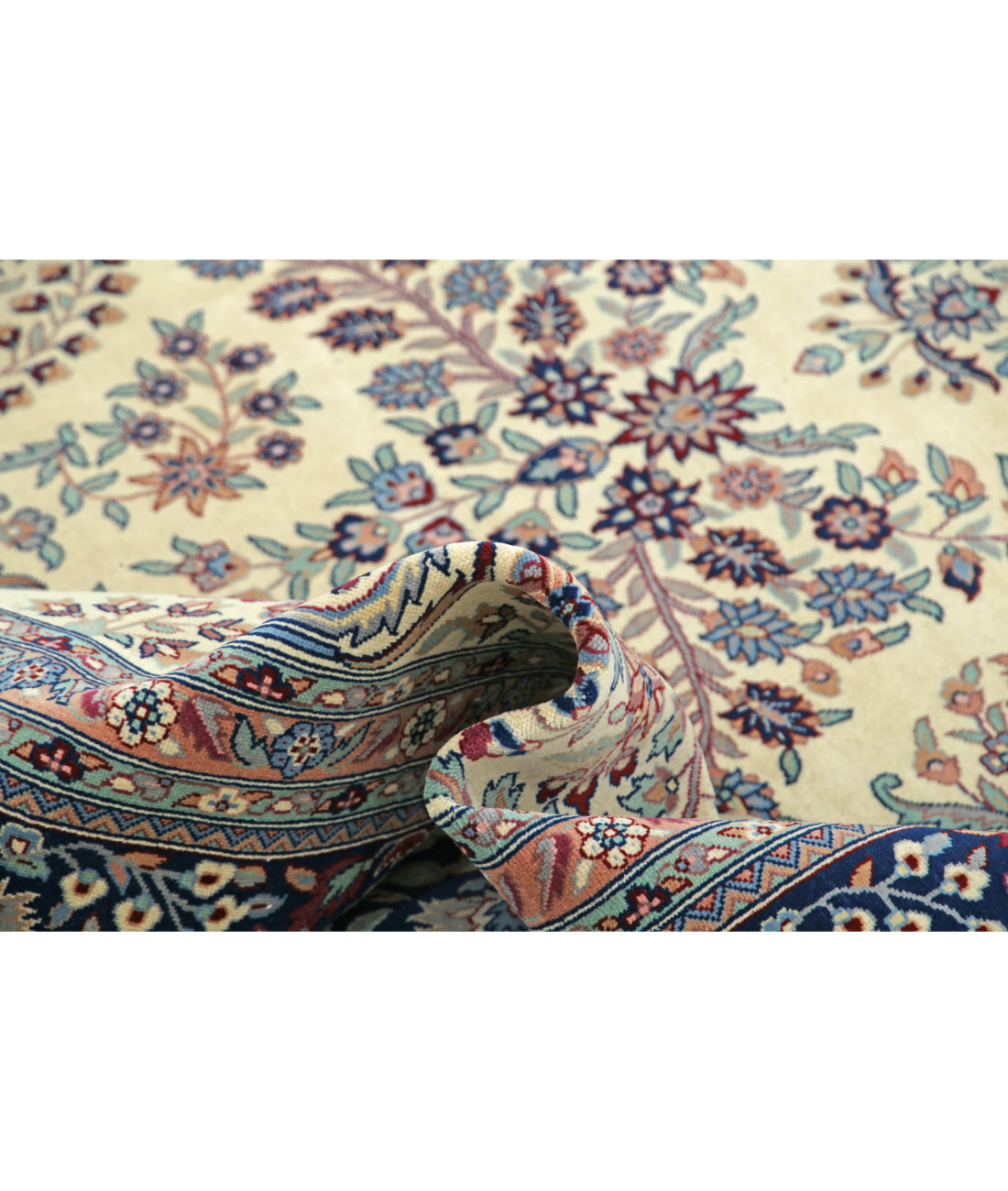 Hand Knotted Heritage Fine Persian Style Wool Rug - 9'2'' x 11'7'' 9' 2" X 11' 7" (279 X 353) / Ivory / Blue