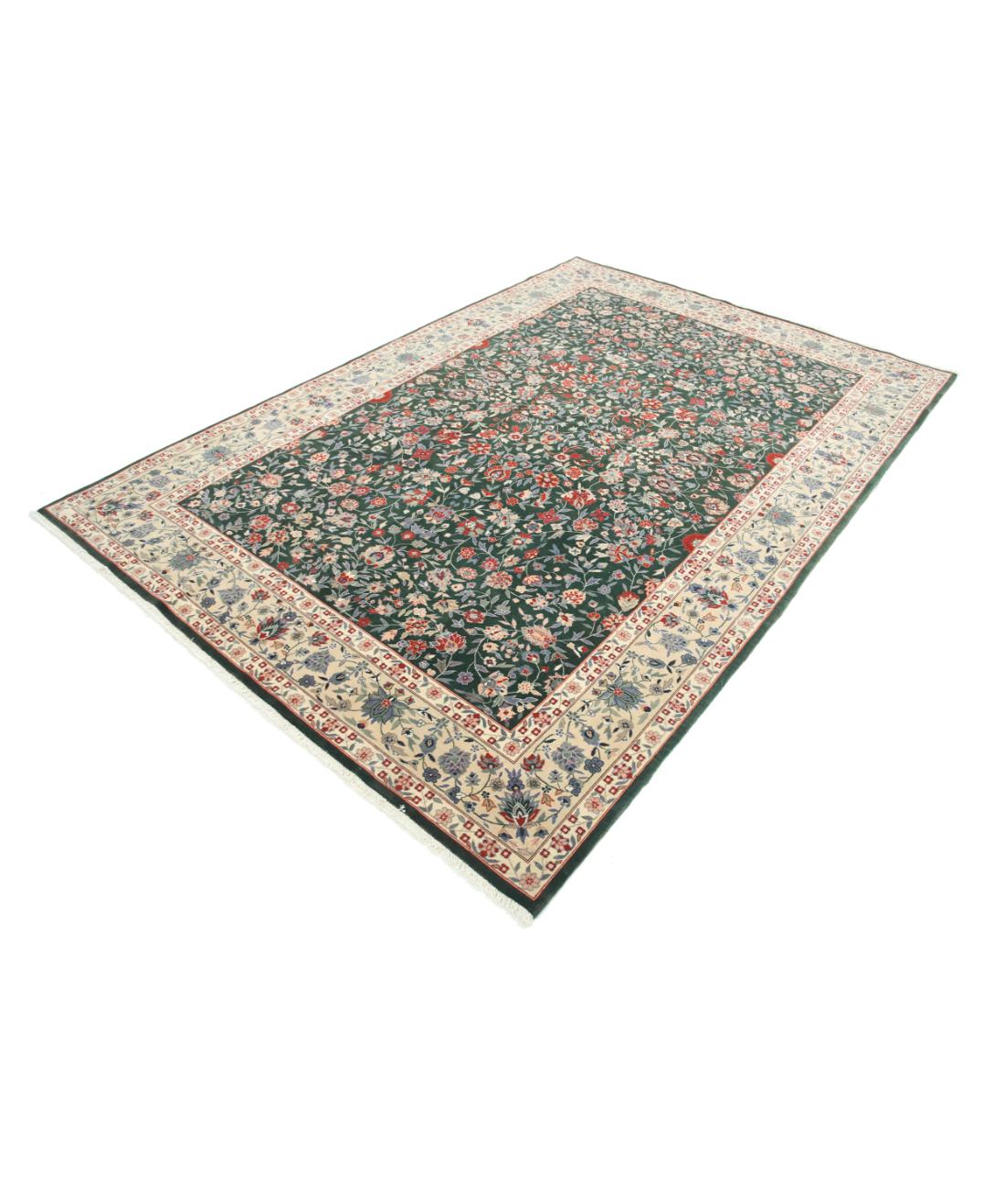 Hand Knotted Heritage Fine Persian Style Wool Rug - 6'2'' x 9'0'' 6' 2" X 9' 0" (188 X 274) / Green / Ivory