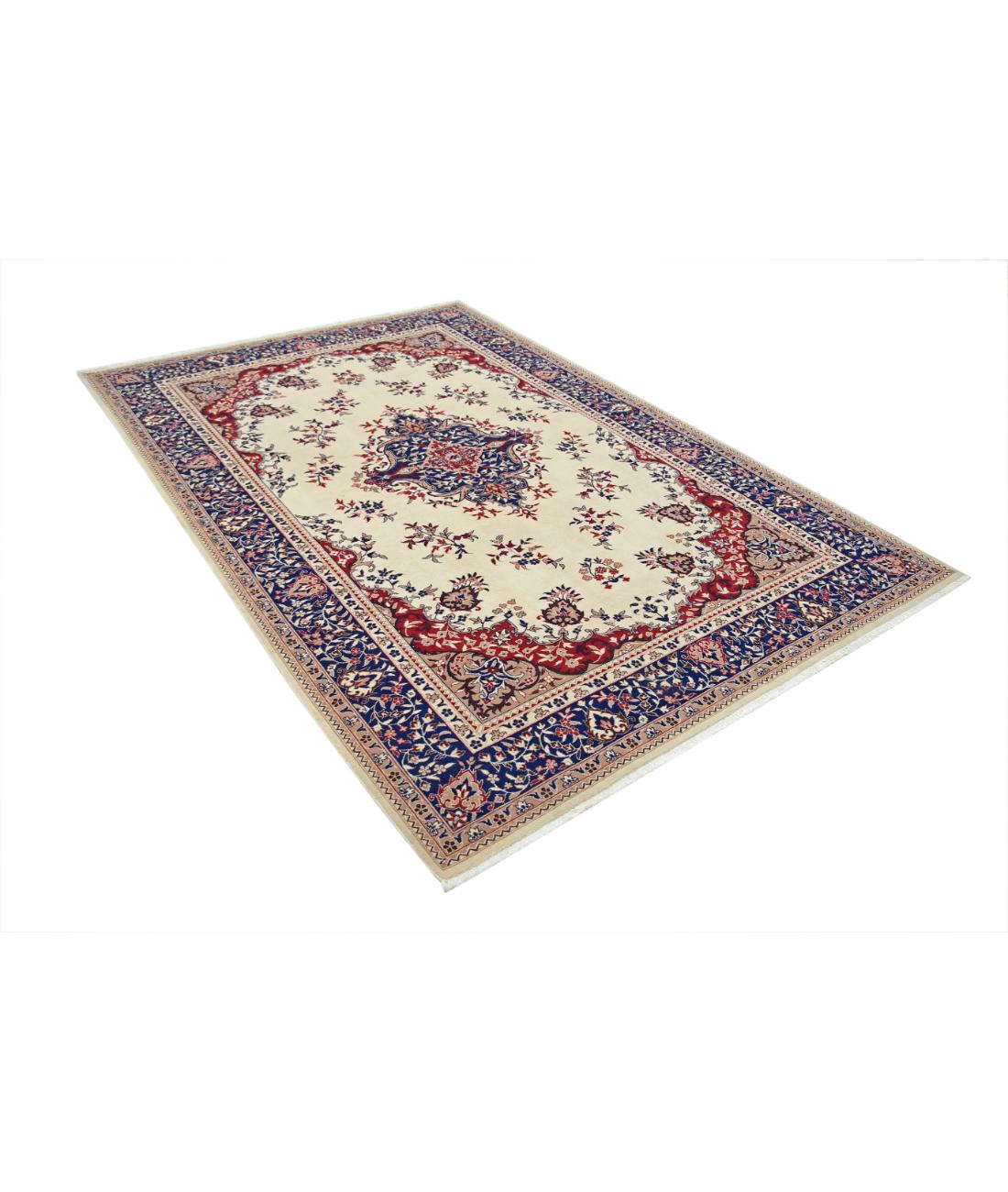 Hand Knotted Heritage Fine Persian Style Wool Rug - 6'0'' x 8'11'' 6' 0" X 8' 11" (183 X 272) / Ivory / Blue