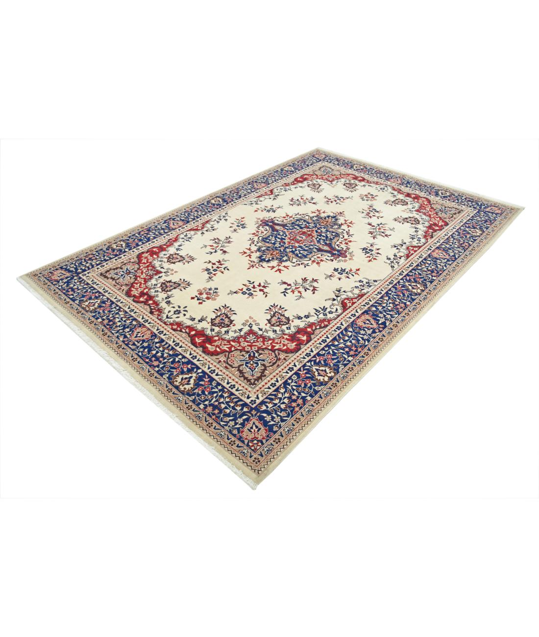 Hand Knotted Heritage Fine Persian Style Wool Rug - 6'0'' x 8'11'' 6' 0" X 8' 11" (183 X 272) / Ivory / Blue