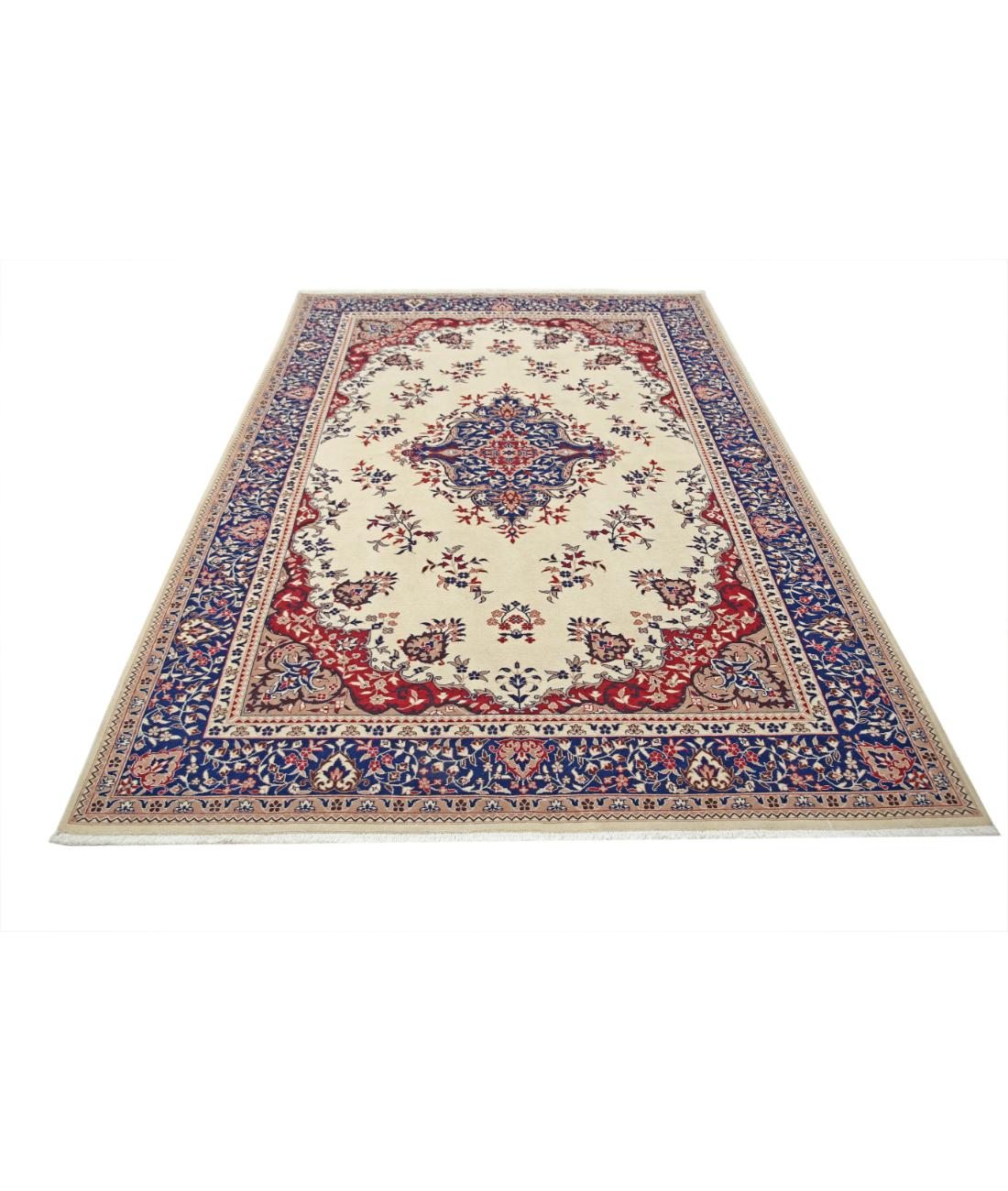 Hand Knotted Heritage Fine Persian Style Wool Rug - 6'0'' x 8'11'' 6' 0" X 8' 11" (183 X 272) / Ivory / Blue