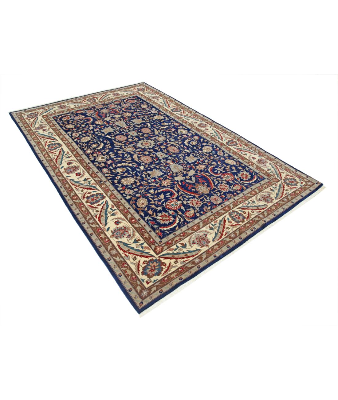 Hand Knotted Heritage Fine Persian Style Wool Rug - 6'0'' x 8'11'' 6' 0" X 8' 11" (183 X 272) / Blue / Ivory
