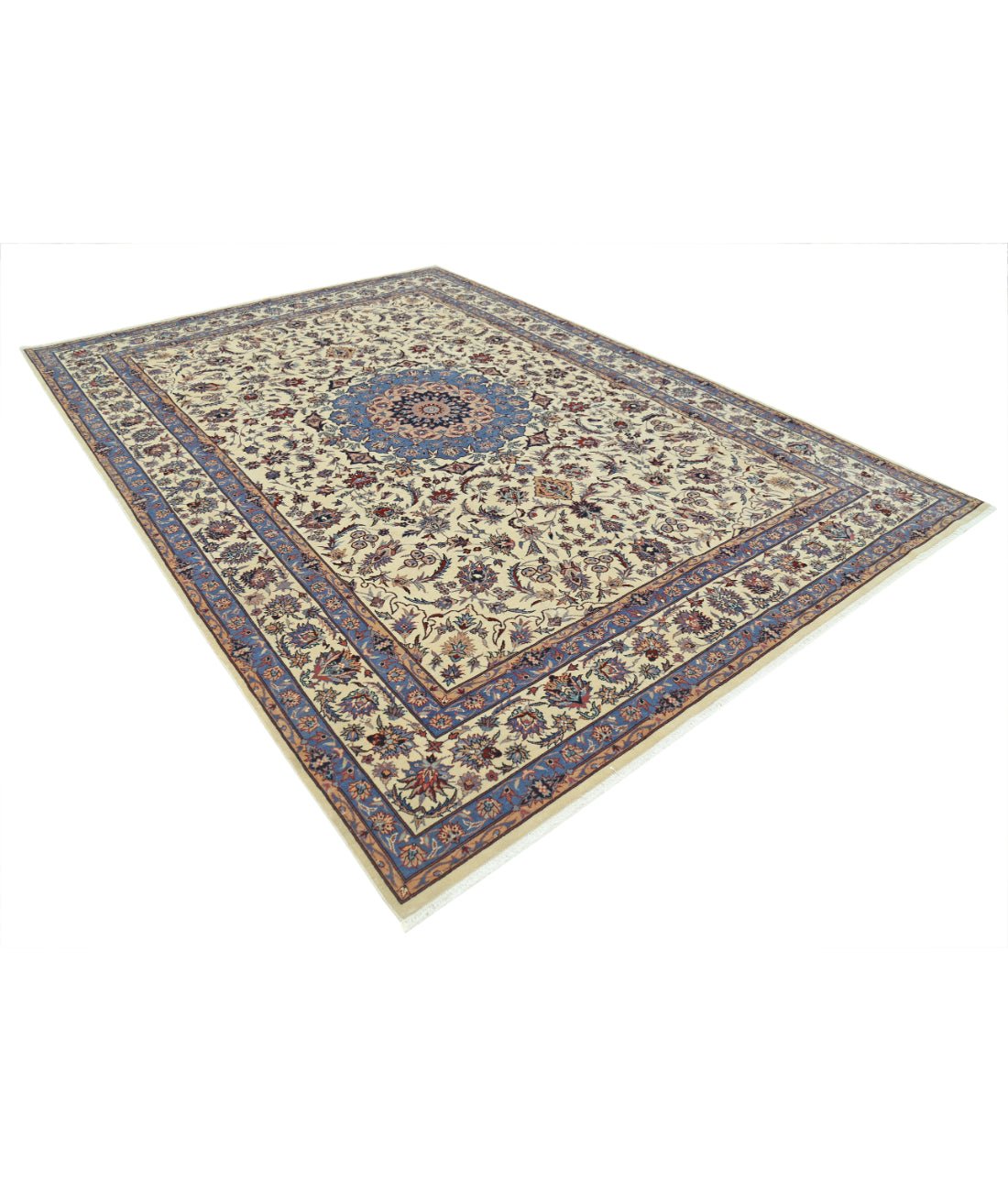 Hand Knotted Heritage Fine Persian Style Wool Rug - 8'2'' x 11'5'' 8' 2" X 11' 5" (249 X 348) / Ivory / Blue