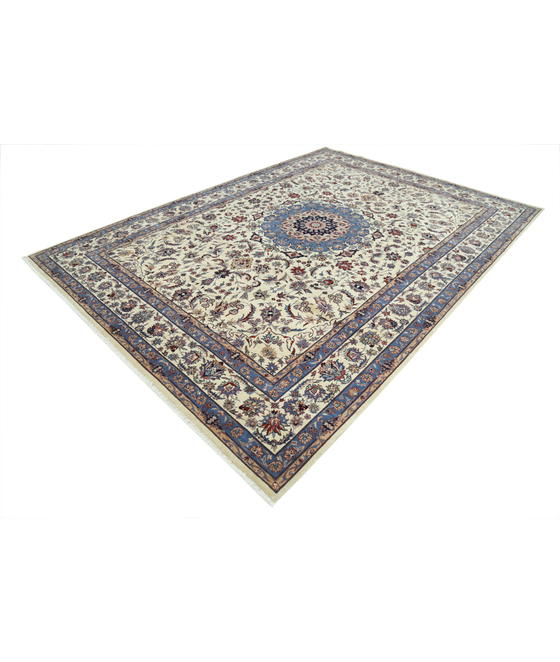 Hand Knotted Heritage Fine Persian Style Wool Rug - 8'2'' x 11'5'' 8' 2" X 11' 5" (249 X 348) / Ivory / Blue