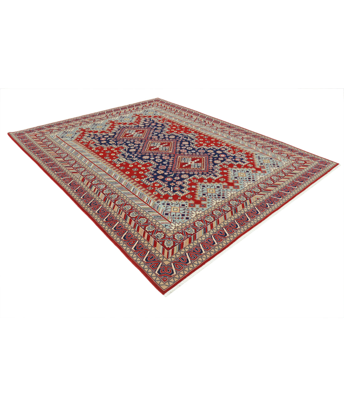 Hand Knotted Heritage Fine Persian Style Wool Rug - 7'11'' x 9'11'' 7' 11" X 9' 11" (241 X 302) / Red / Blue