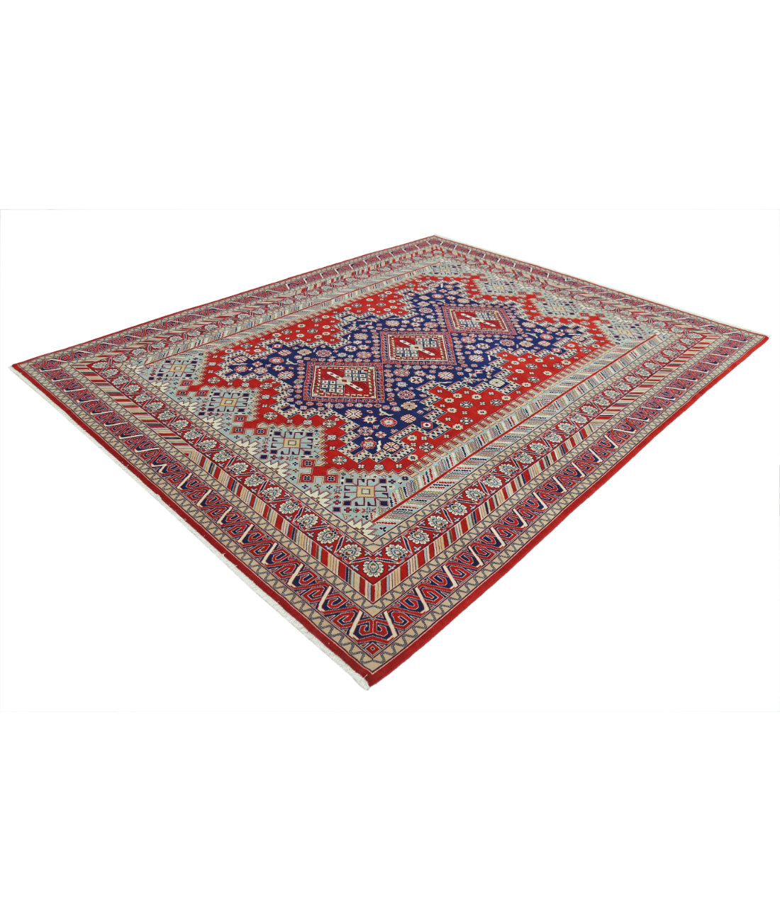 Hand Knotted Heritage Fine Persian Style Wool Rug - 7'11'' x 9'11'' 7' 11" X 9' 11" (241 X 302) / Red / Blue