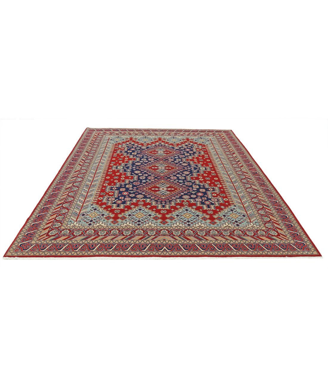 Hand Knotted Heritage Fine Persian Style Wool Rug - 7'11'' x 9'11'' 7' 11" X 9' 11" (241 X 302) / Red / Blue