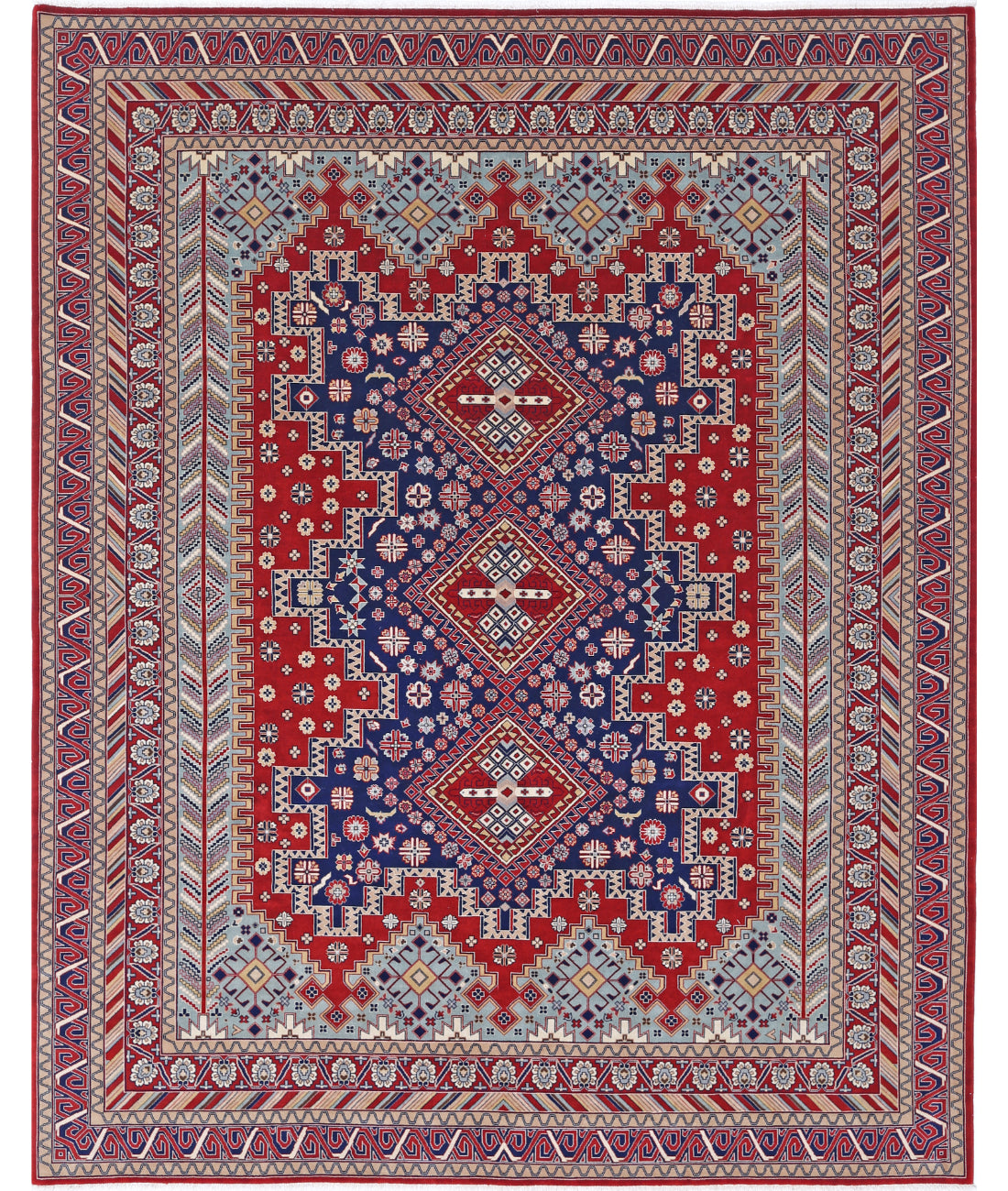 Hand Knotted Heritage Fine Persian Style Wool Rug - 7'11'' x 9'11'' 7' 11" X 9' 11" (241 X 302) / Red / Blue