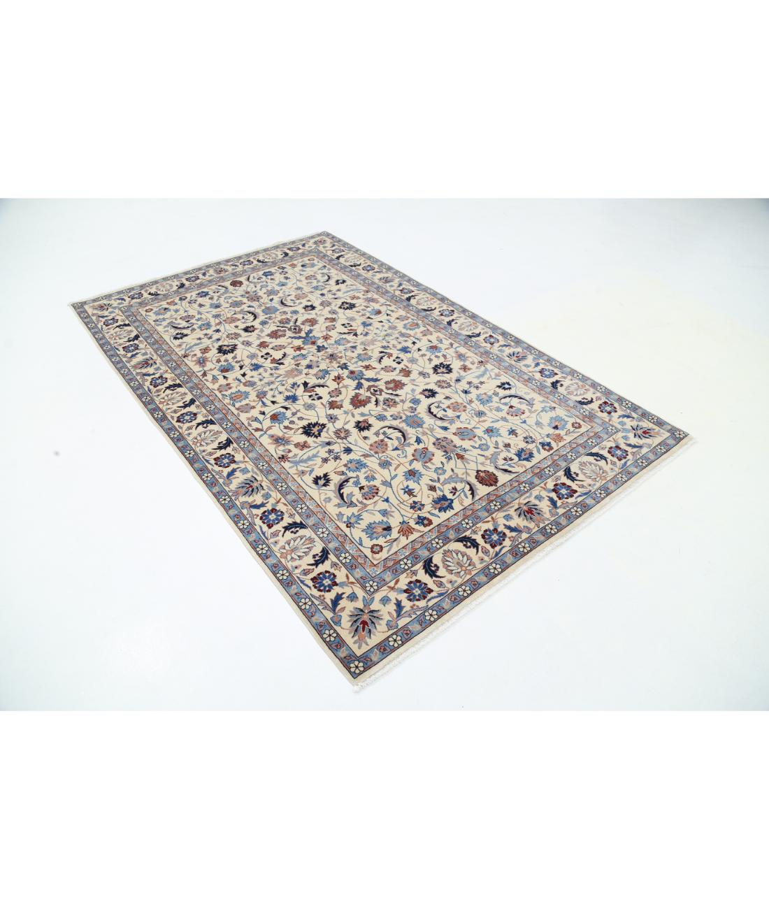 Hand Knotted Heritage Fine Persian Style Wool Rug - 5'0'' x 8'0'' 5' 0" X 8' 0" (152 X 244) / Ivory / Blue