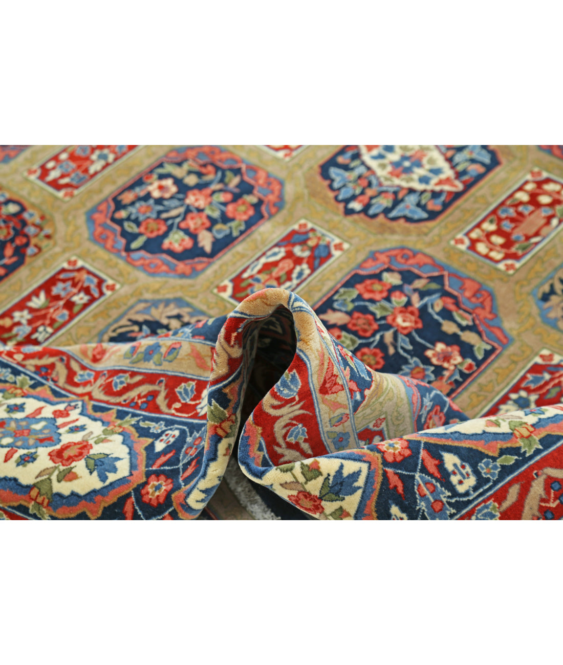 Hand Knotted Heritage Fine Persian Style Wool Rug - 7'11'' x 9'9'' 7' 11" X 9' 9" (241 X 297) / Beige / Blue