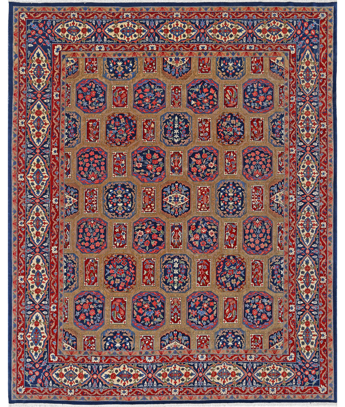 Hand Knotted Heritage Fine Persian Style Wool Rug - 7&#39;11&#39;&#39; x 9&#39;9&#39;&#39; 7&#39; 11&quot; X 9&#39; 9&quot; (241 X 297) / Beige / Blue