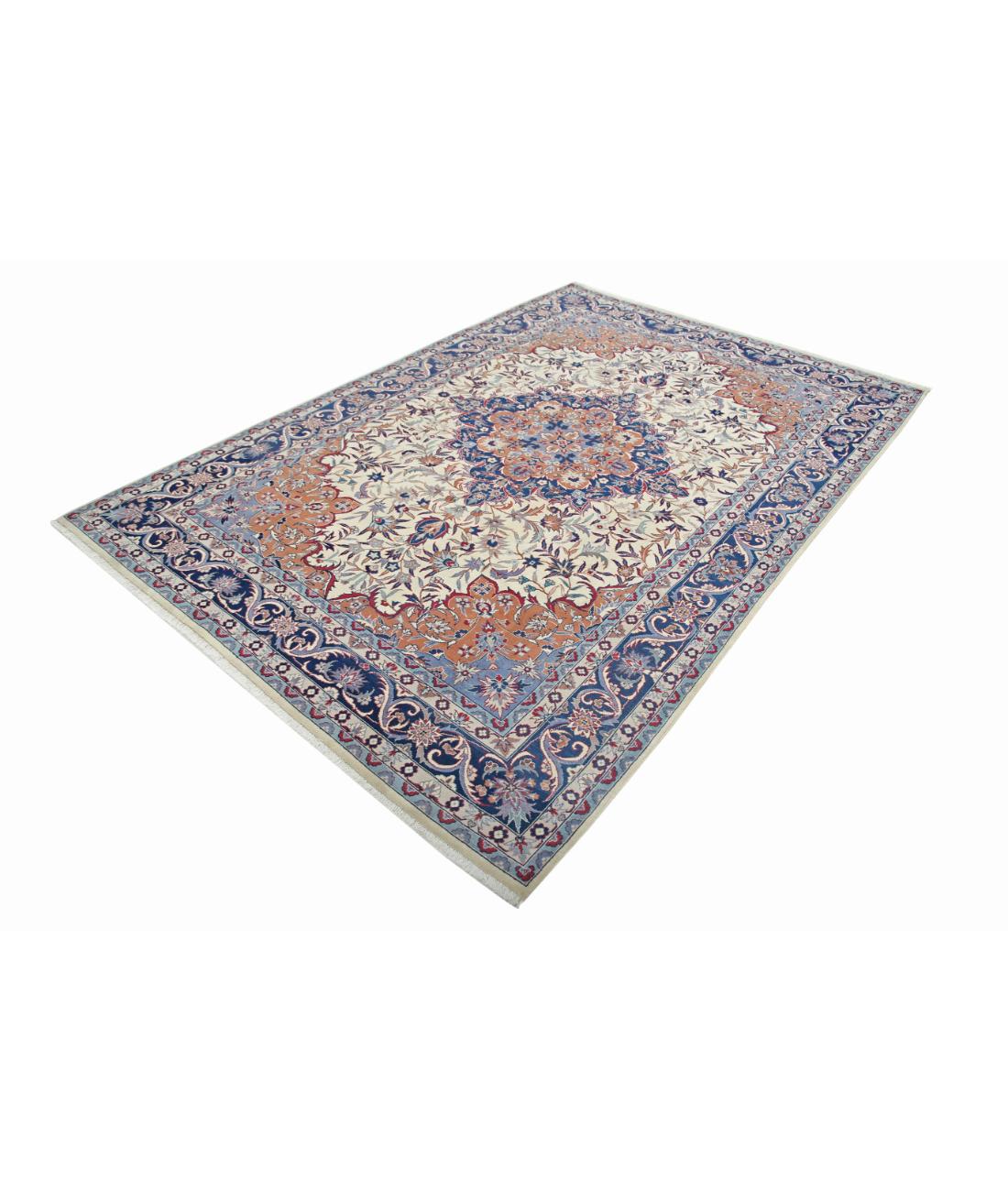 Hand Knotted Heritage Fine Persian Style Wool Rug - 6'0'' x 8'11'' 6' 0" X 8' 11" (183 X 272) / Ivory / Blue