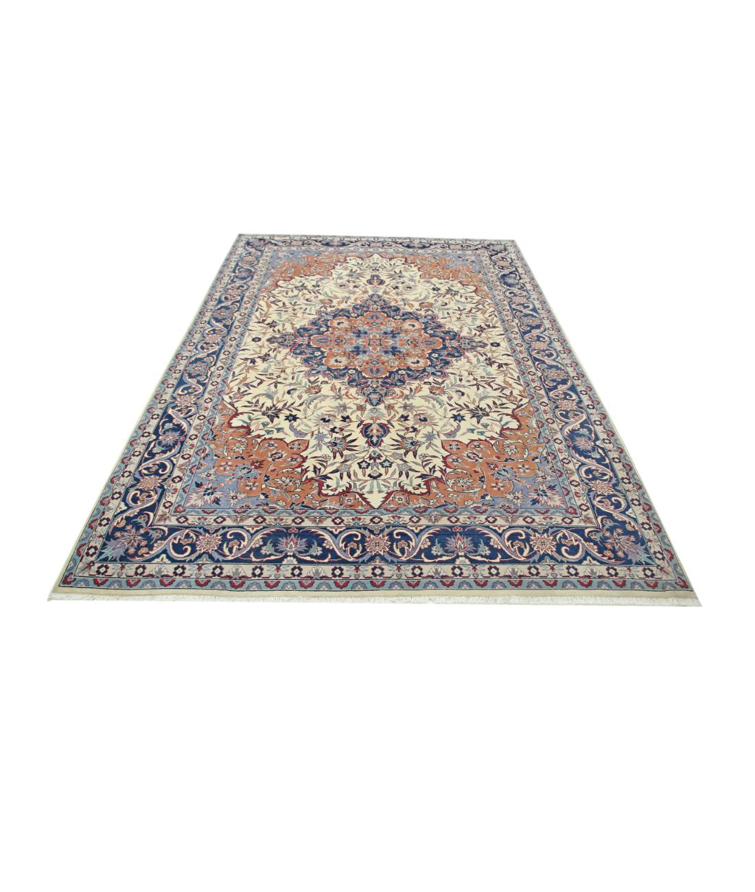 Hand Knotted Heritage Fine Persian Style Wool Rug - 6'0'' x 8'11'' 6' 0" X 8' 11" (183 X 272) / Ivory / Blue