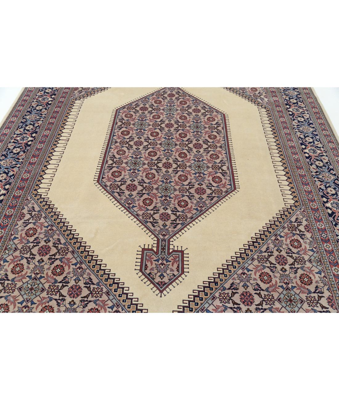 Hand Knotted Heritage Fine Persian Style Wool Rug - 7'11'' x 10'10'' 7' 11" X 10' 10" (241 X 330) / Ivory / Blue