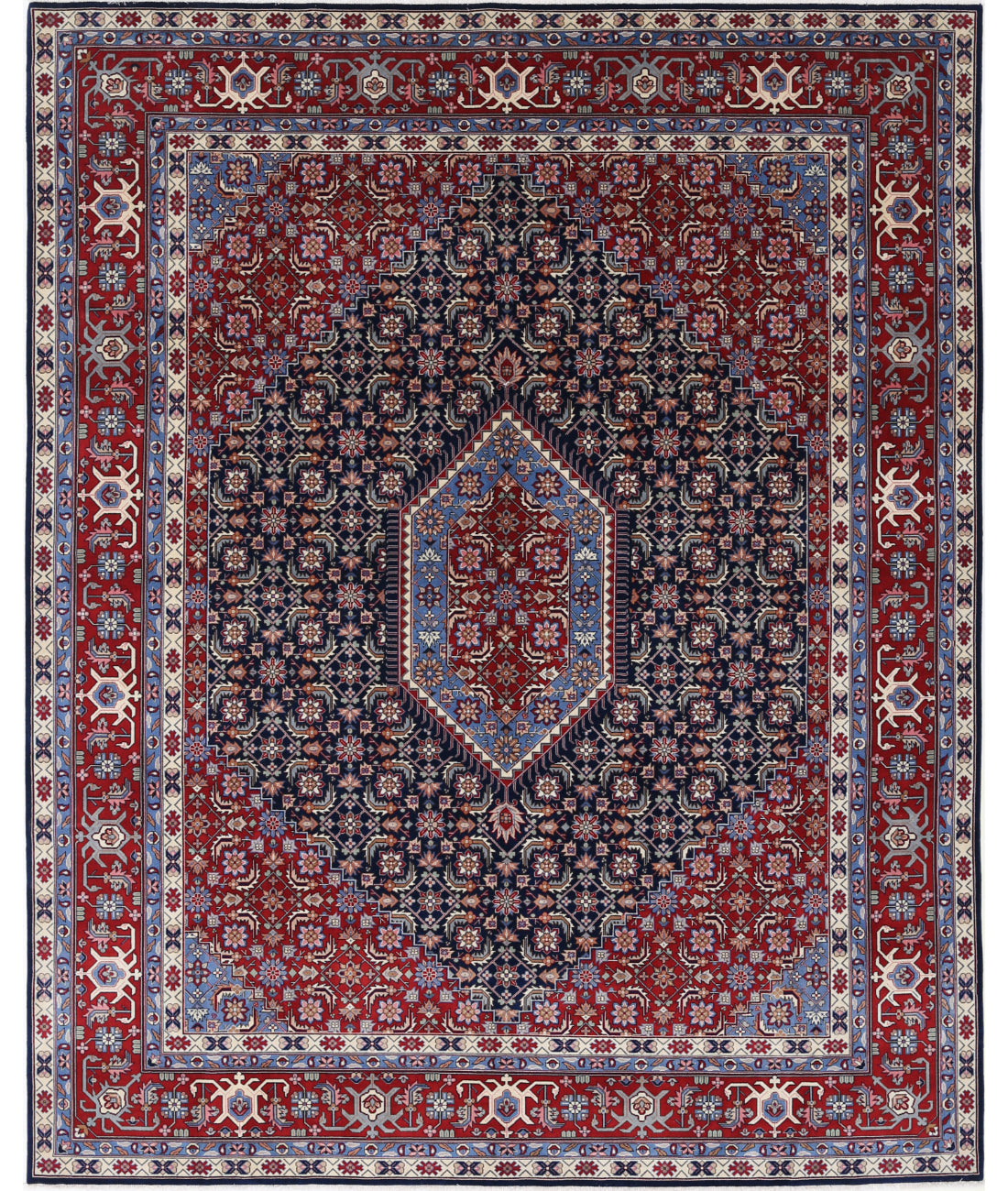 Hand Knotted Heritage Fine Persian Style Wool Rug - 8&#39;0&#39;&#39; x 9&#39;10&#39;&#39; 8&#39; 0&quot; X 9&#39; 10&quot; (244 X 300) / Blue / Red