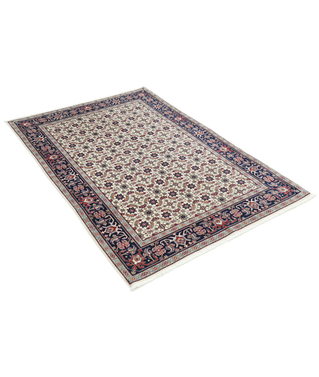 Hand Knotted Heritage Fine Persian Style Wool Rug - 4'0'' x 5'10'' 4' 0" X 5' 10" (122 X 178) / Ivory / Blue